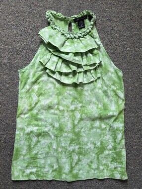 Linen Blend Ruffle Bib Halter Tank Top Medium Elena Solano